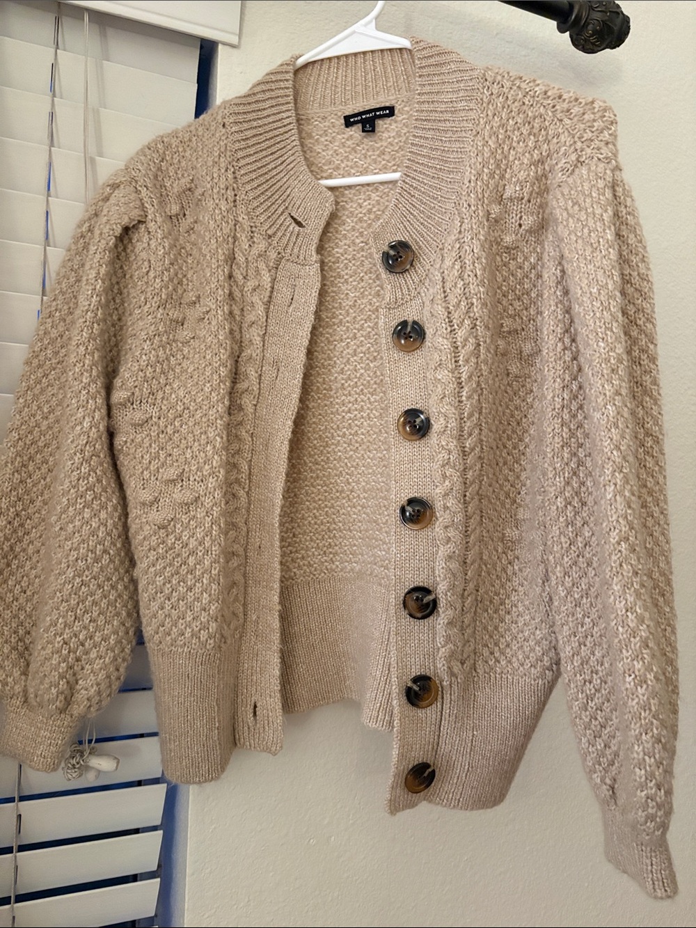 WeWoreWhat Cream Textured Button-Front Cardigan